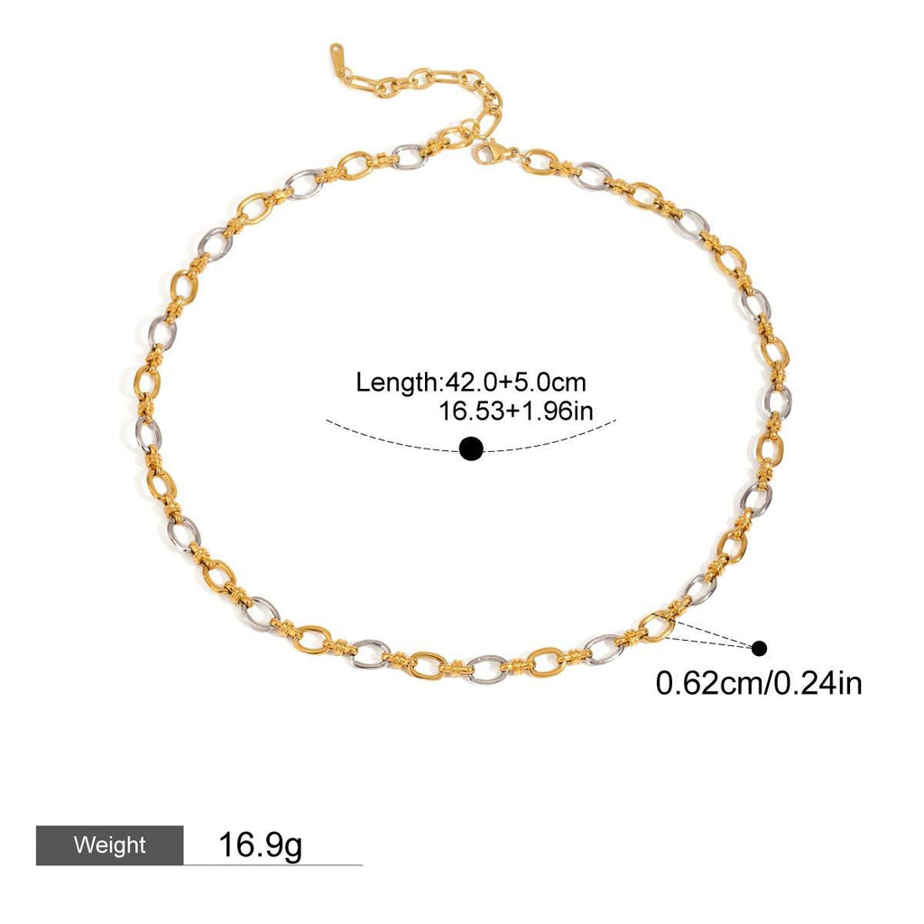 18K gold chain with gold and silver color matching design simple and elegant necklace bracelet set