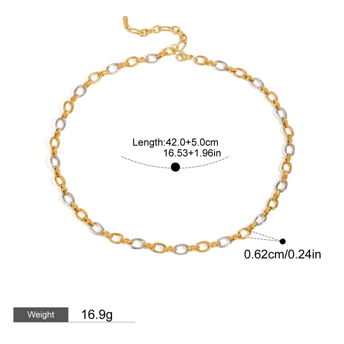 18K gold chain with gold and silver color matching design simple and elegant necklace bracelet set