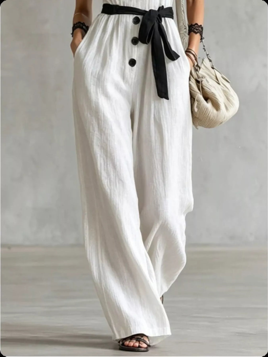 Lace Trim Sleeveless Wide Leg Jumpsuit