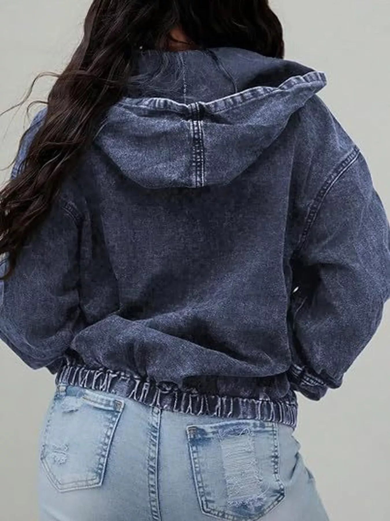 Vintage Washed Zip Up Hooded Denim Jacket