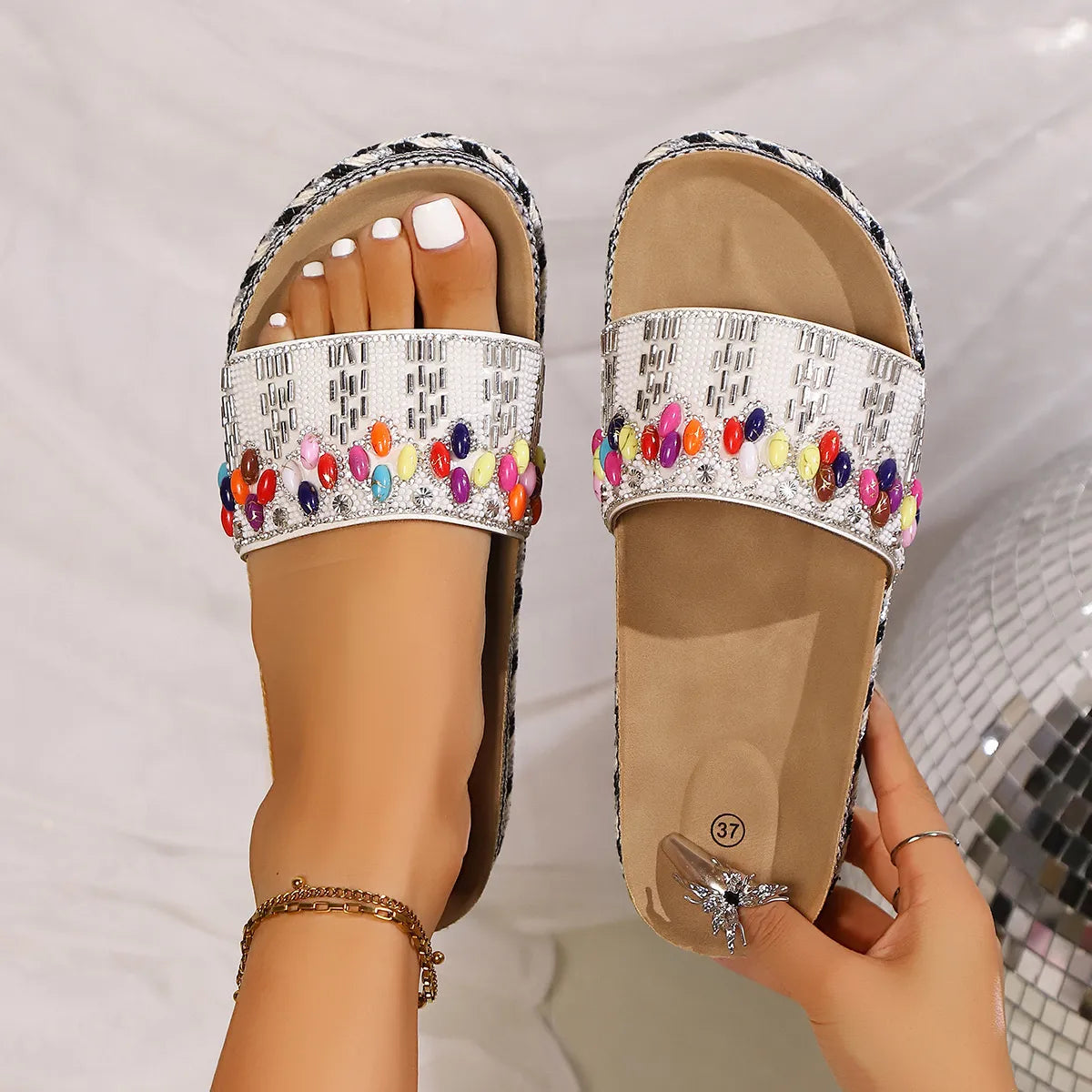 Beaded Open Toe Platform Sandals