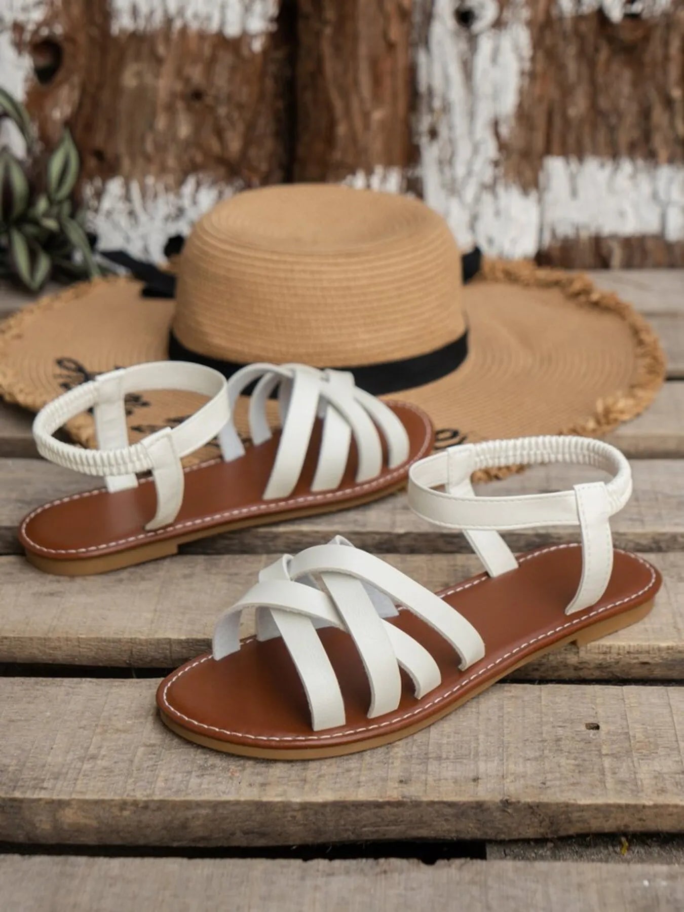 Criss Cross Strap Flat Sandals