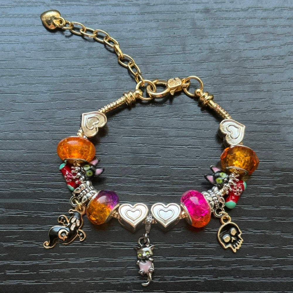 Halloween Black Cat Beaded Bracelet