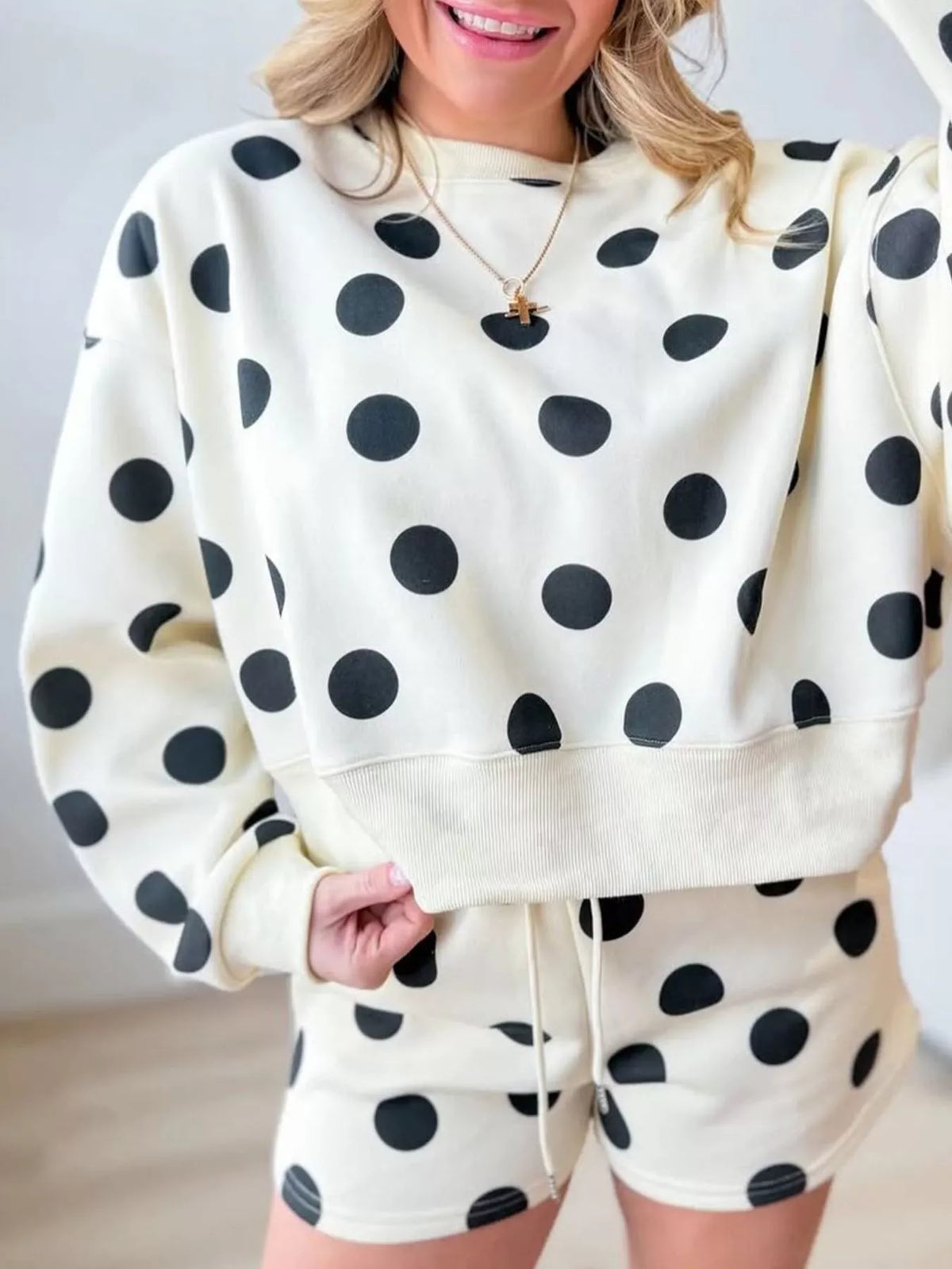 Polka Dot Crewneck Sweatshirt and Shorts Set