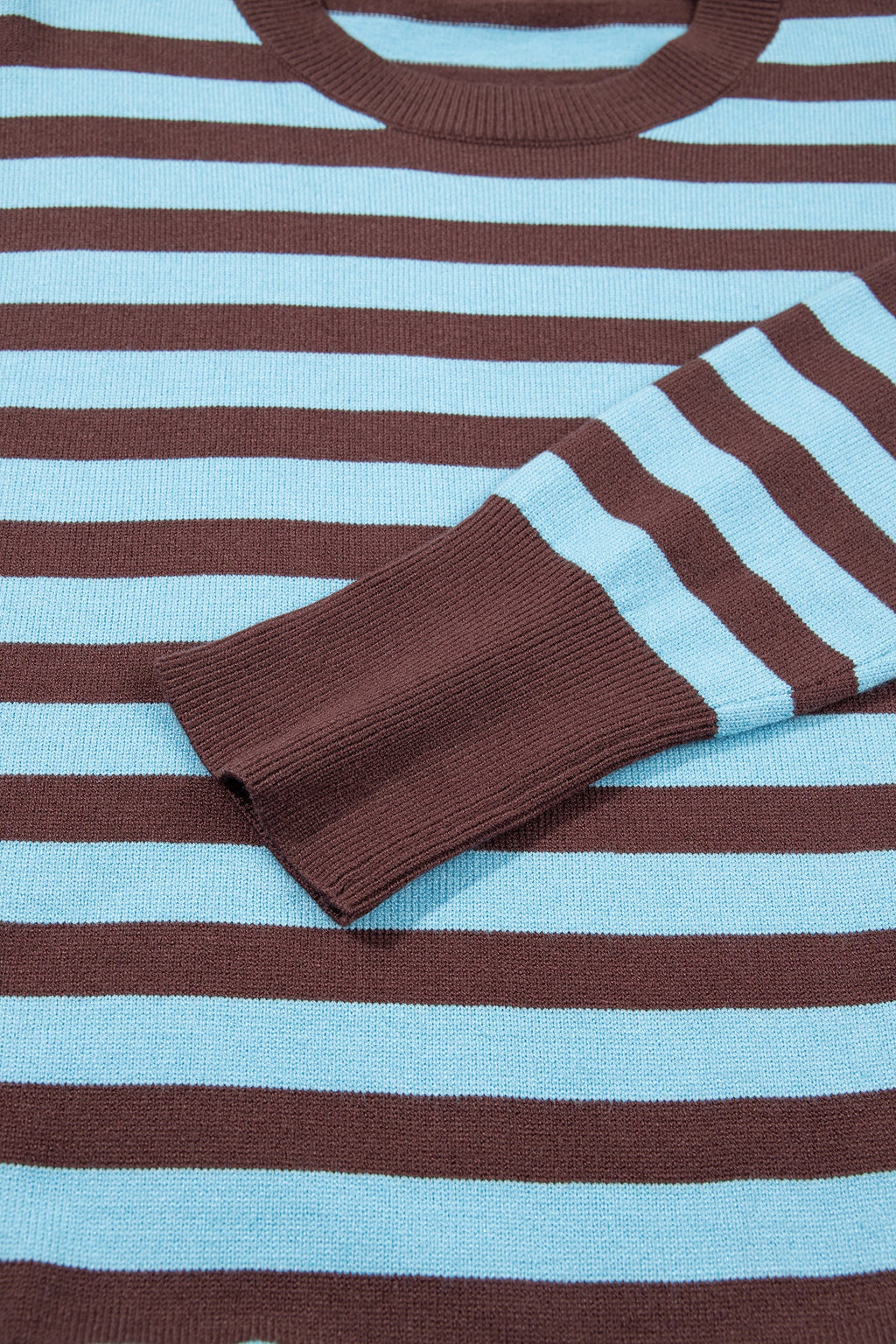 Brown Stripe Color Block Loose Crew Neck Cuffed Sweater