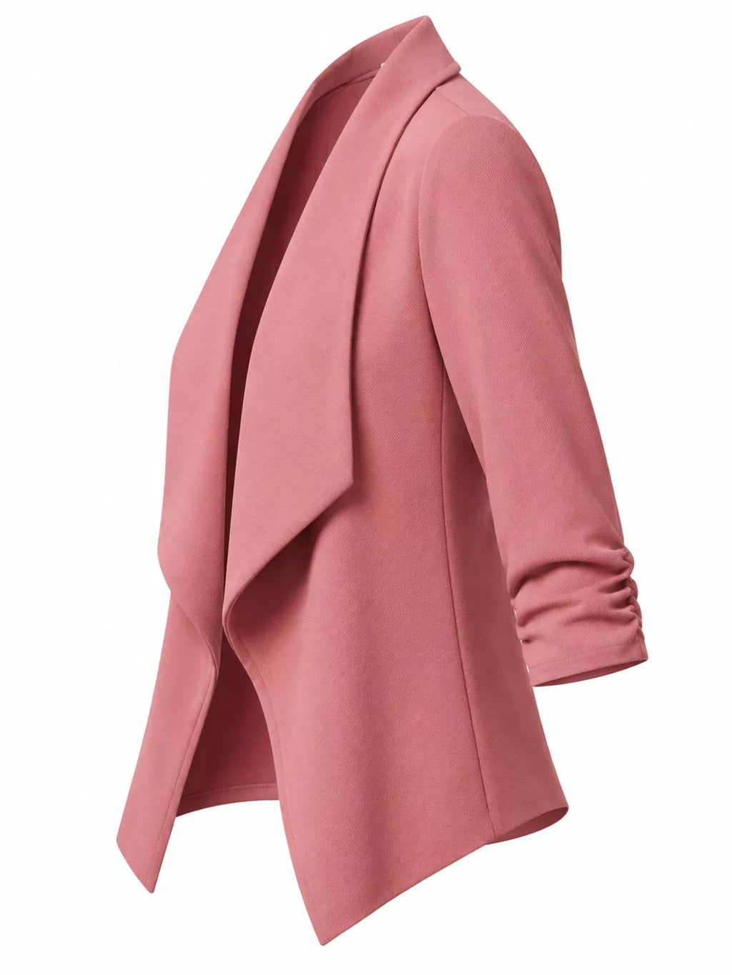 Full Size Open Front Drape Blazer with 3/4 Ruched Sleeves Plus Size