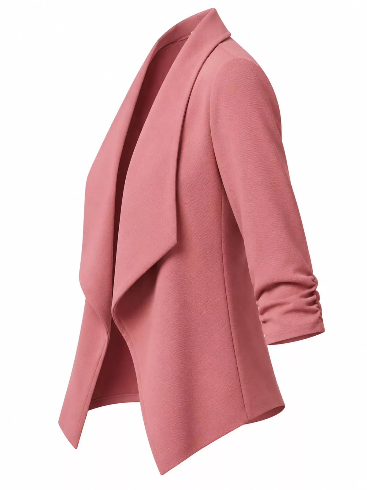 Full Size Open Front Drape Blazer with 3/4 Ruched Sleeves Plus Size