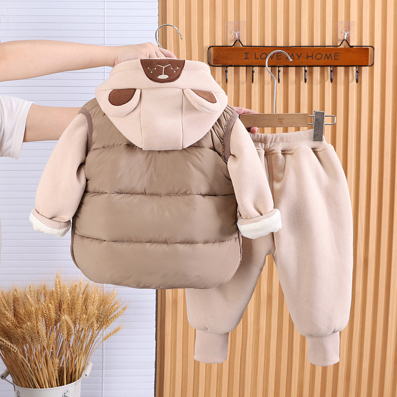 Boys' Suit Autumn Fashionable Fleece-lined Three-piece Set Baby Winter Fashionable Clothing