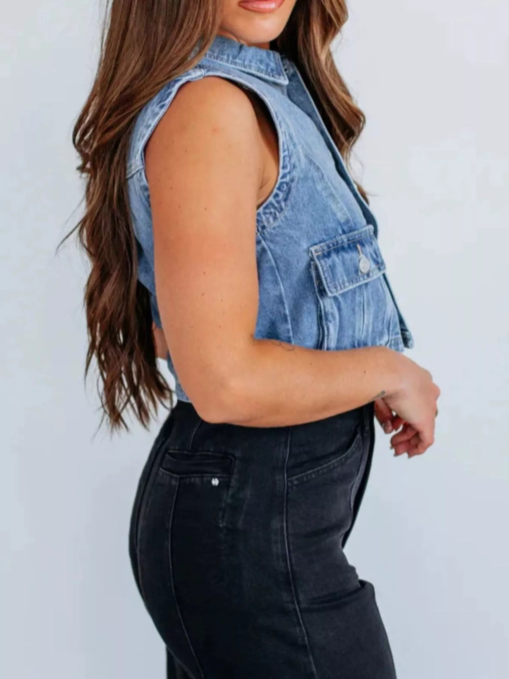 Sleeveless Cropped Denim Vest