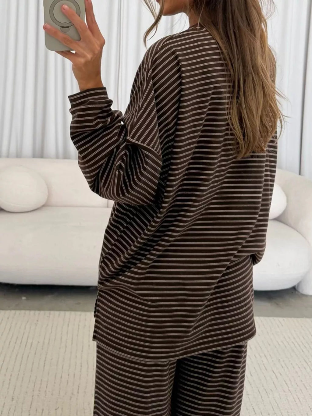 Striped Long Sleeve Top and Wide Leg Pants Set