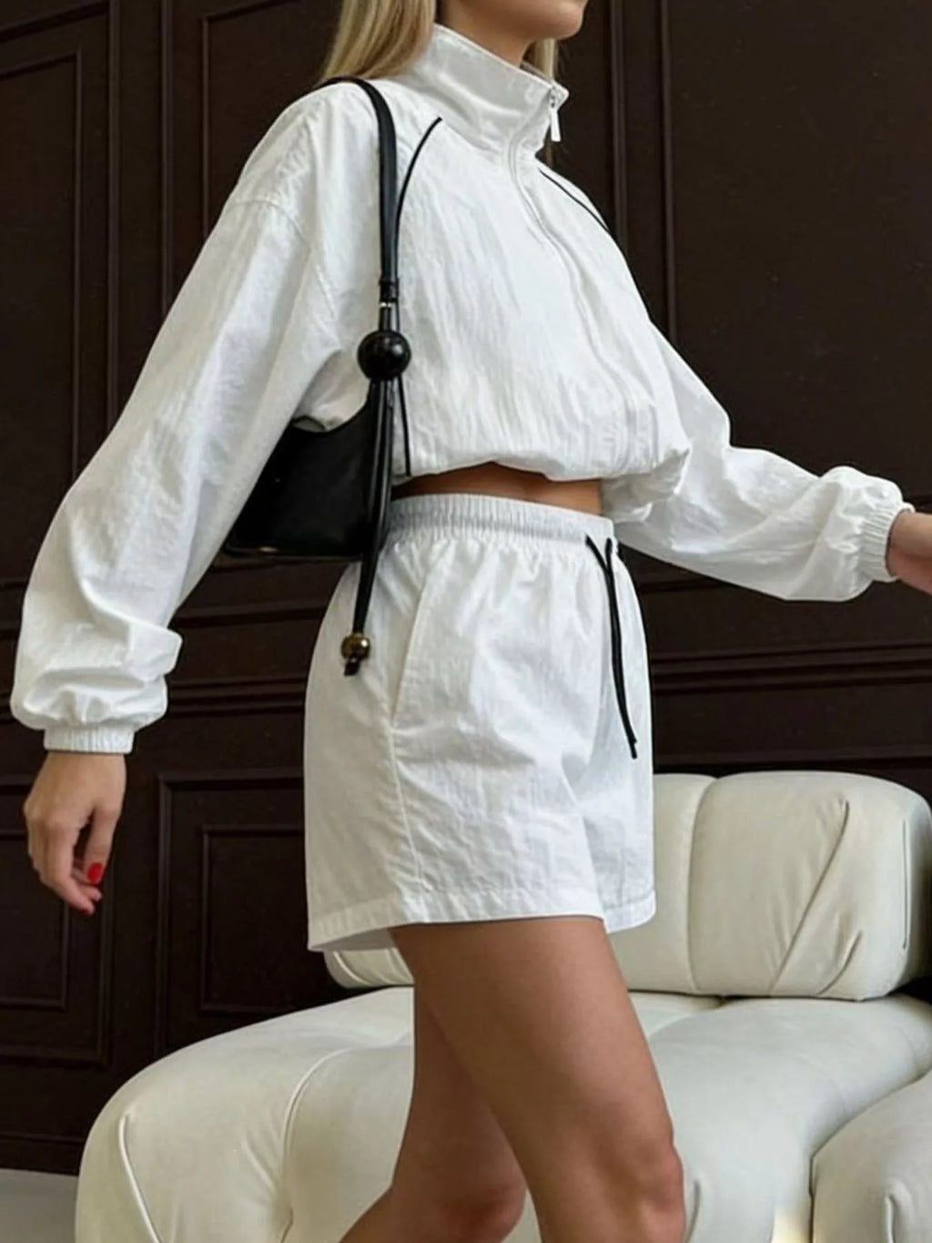 Zip-Up Jacket and Shorts Two-Piece Set