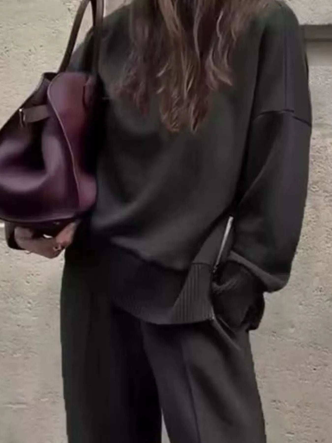 Turtleneck Dropped Shoulder Top and Pants Set