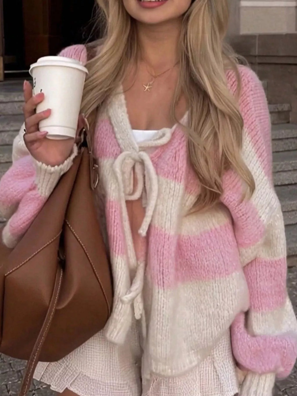 Striped Tie-Front Cardigan