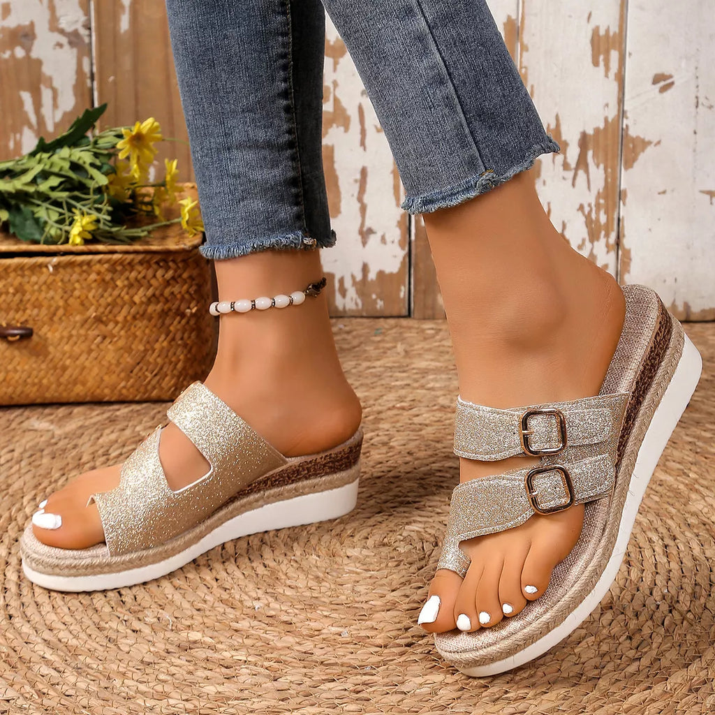 Toe Loop Wedge Sandals