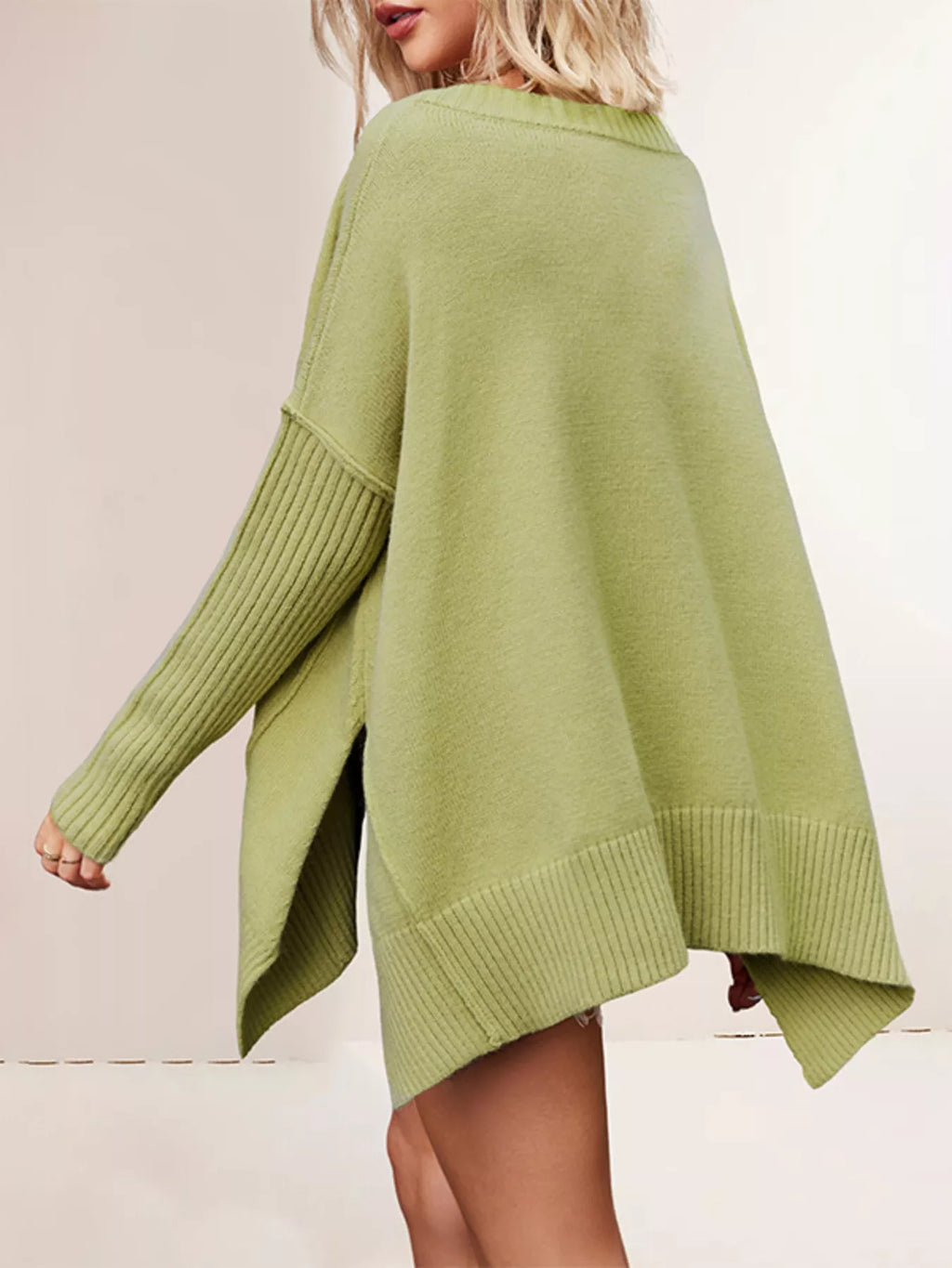 V-Neck Ribbed Sleeve Sweater