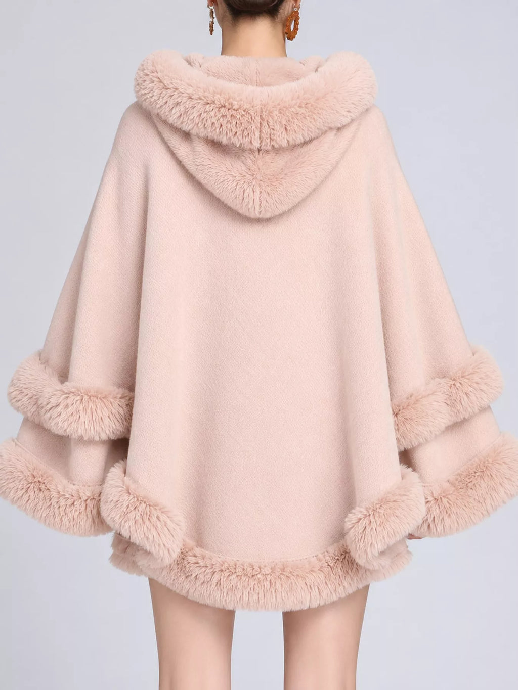 Faux Fur Trimmed Hooded Cape
