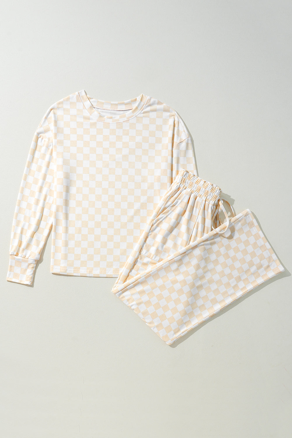 Checker Long Sleeve Top and Pants Lounge Set