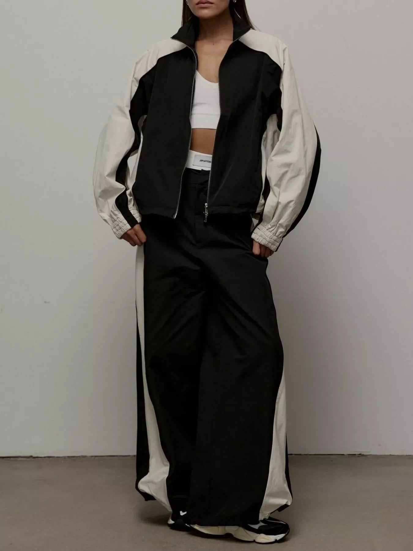 Color Block Zip Up Outerwear and Pants Set