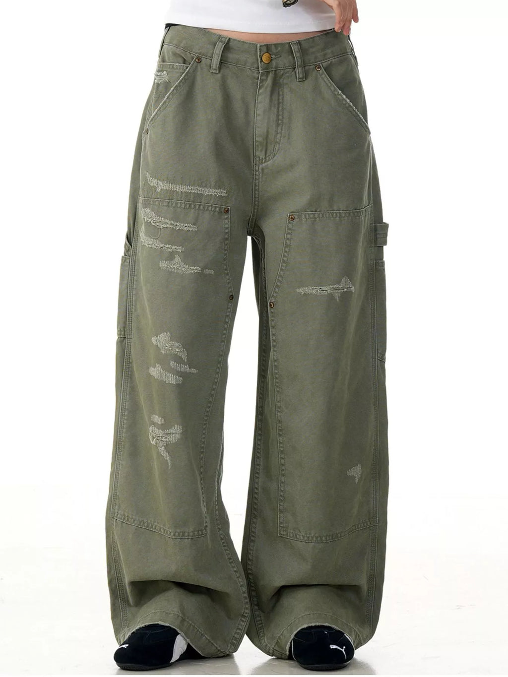 Men's Distressed Wide-Leg Carpenter Pants