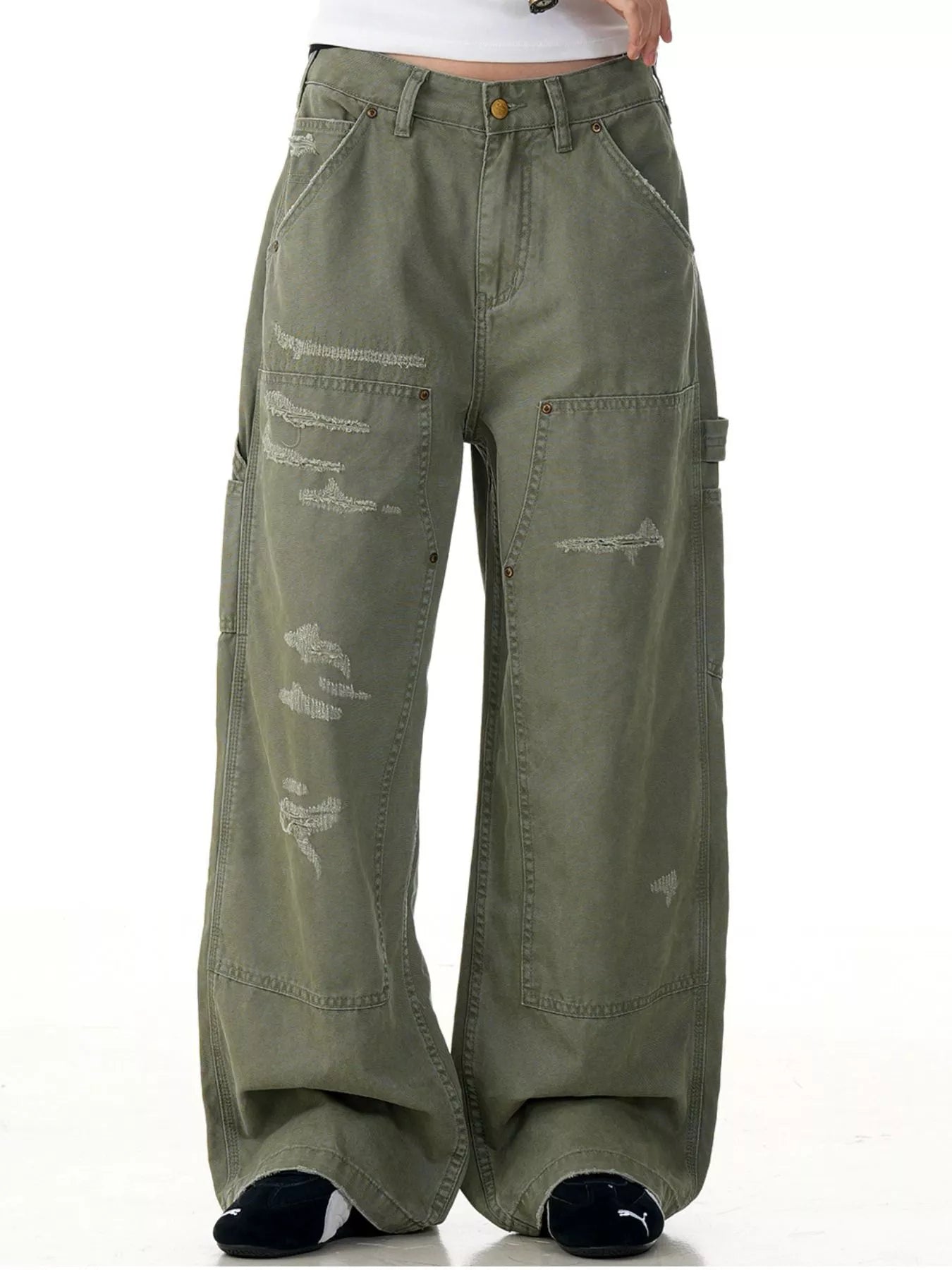 Men's Distressed Wide-Leg Carpenter Pants
