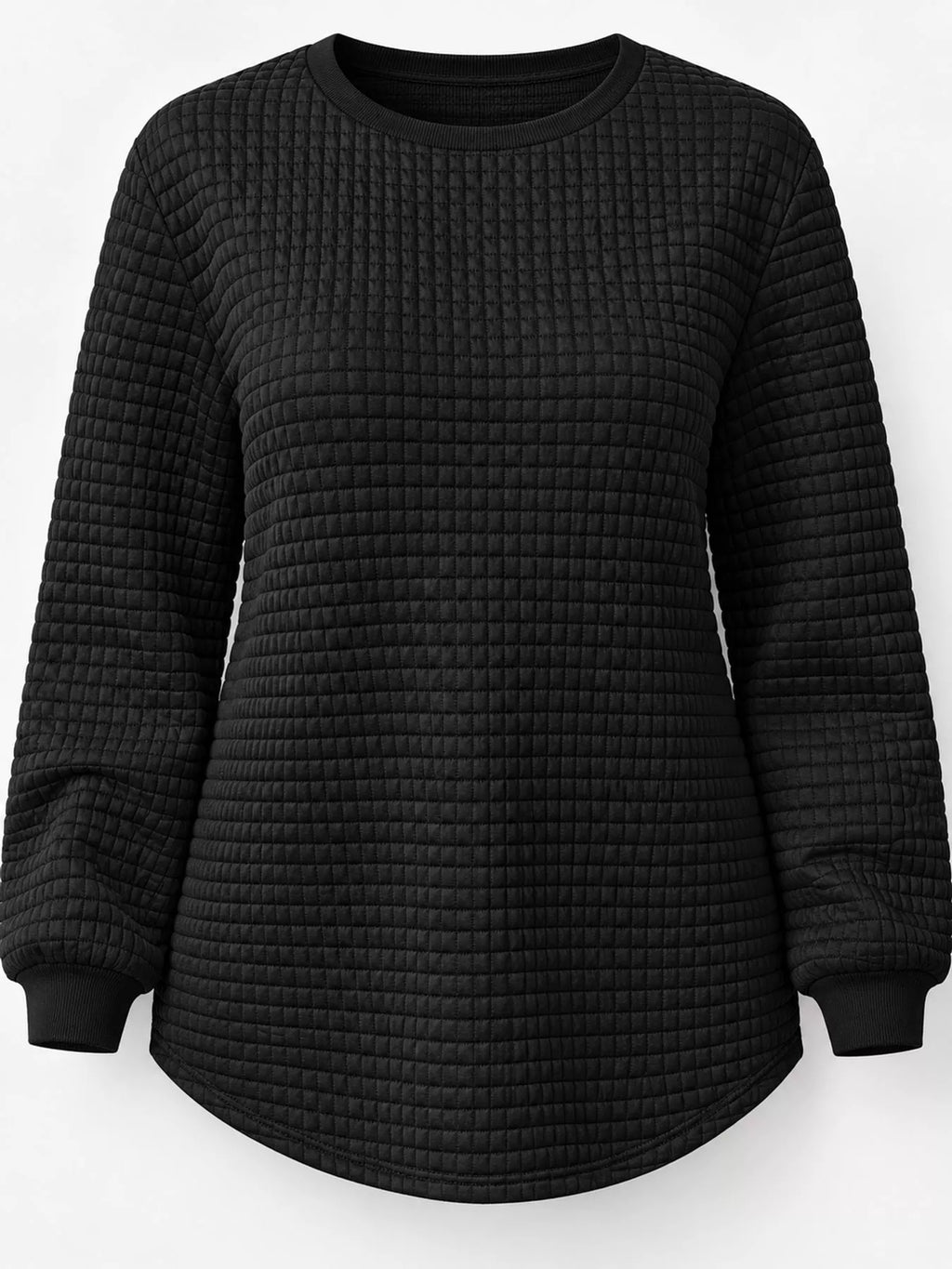 Plus Size Textured Waffle Knit Crew Neck Sweatshirt