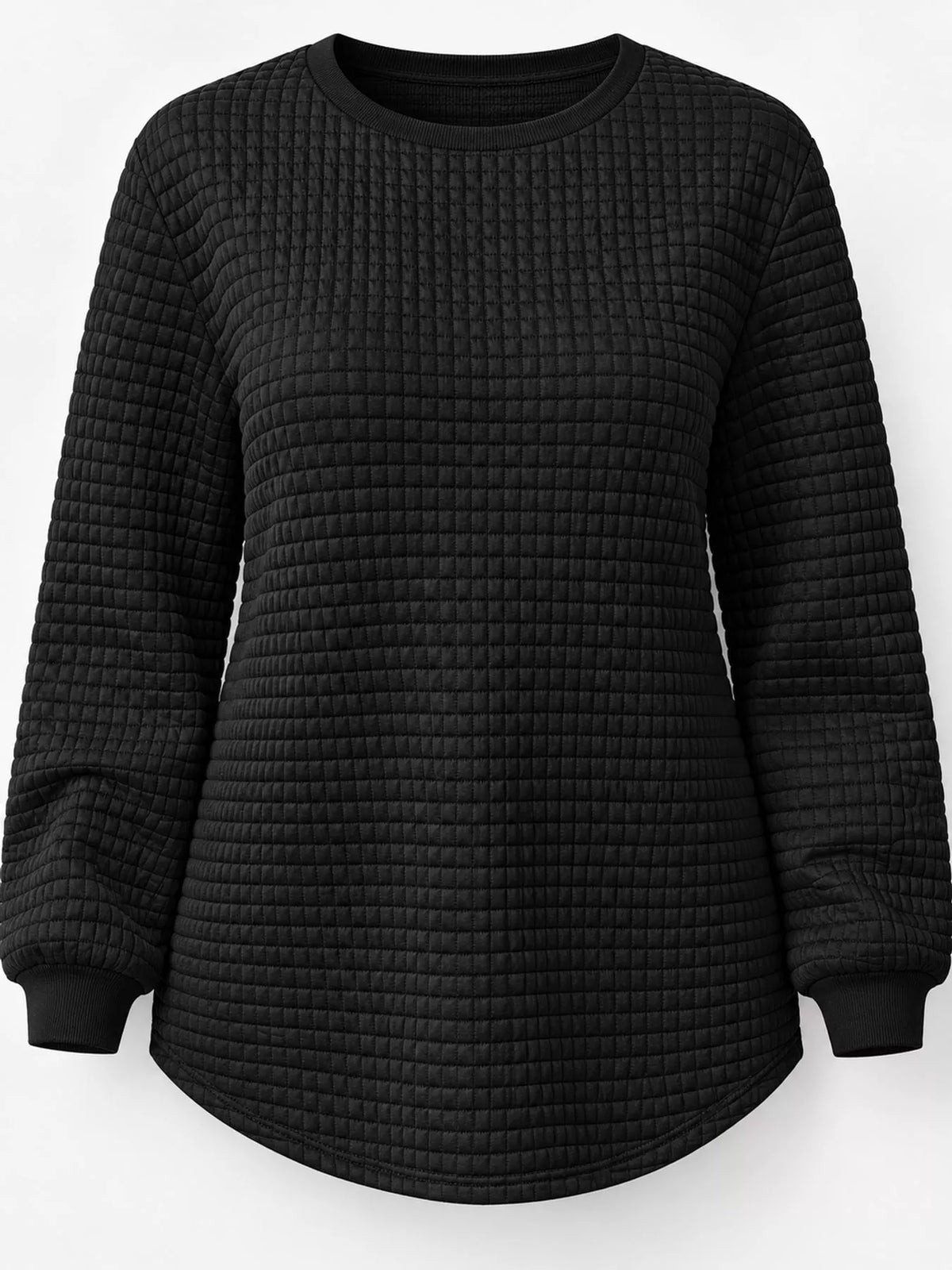Plus Size Textured Waffle Knit Crew Neck Sweatshirt