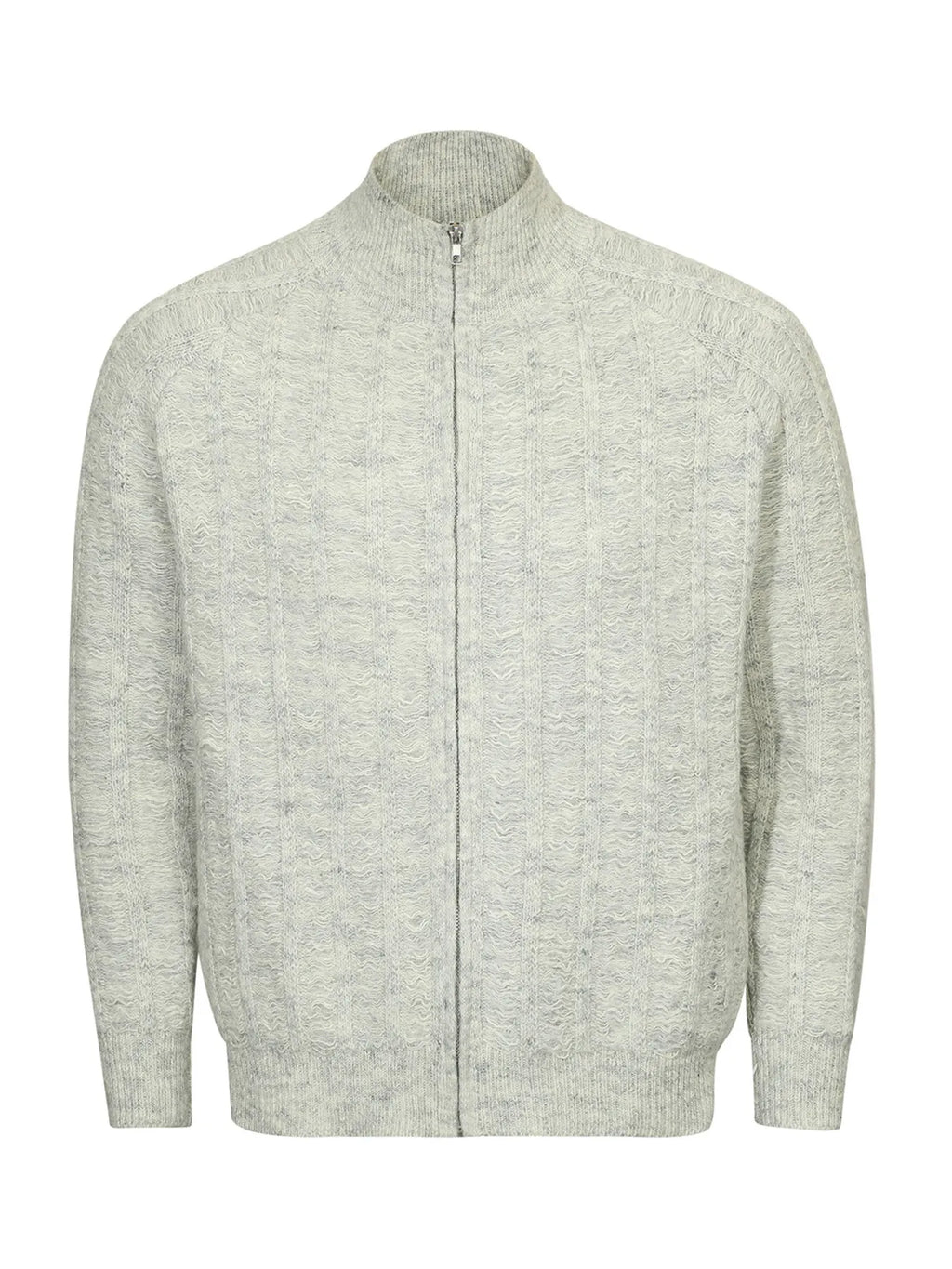 Men's Cable Knit Zip-Up Mock Neck Cardigan