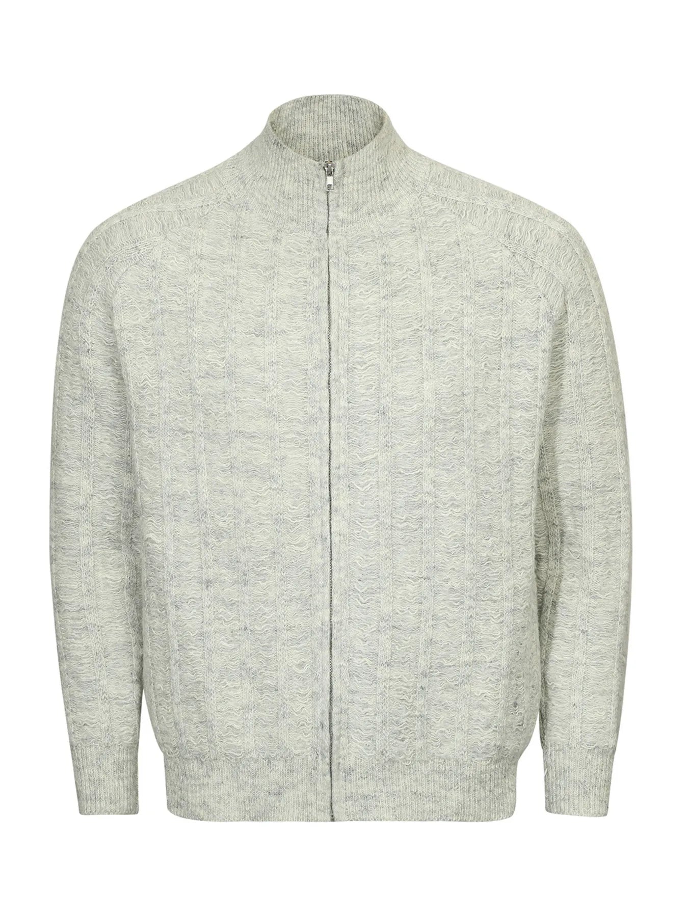 Men's Cable Knit Zip-Up Mock Neck Cardigan