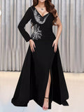 Slit Rhinestone One Shoulder Maxi Dress