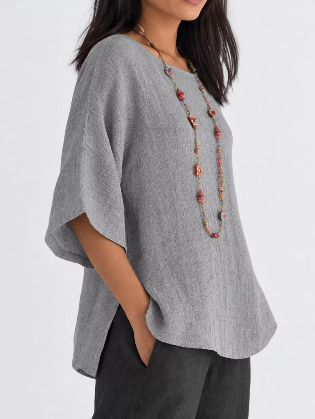Full Size Loose Fit Linen Blend Blouse Plus Size
