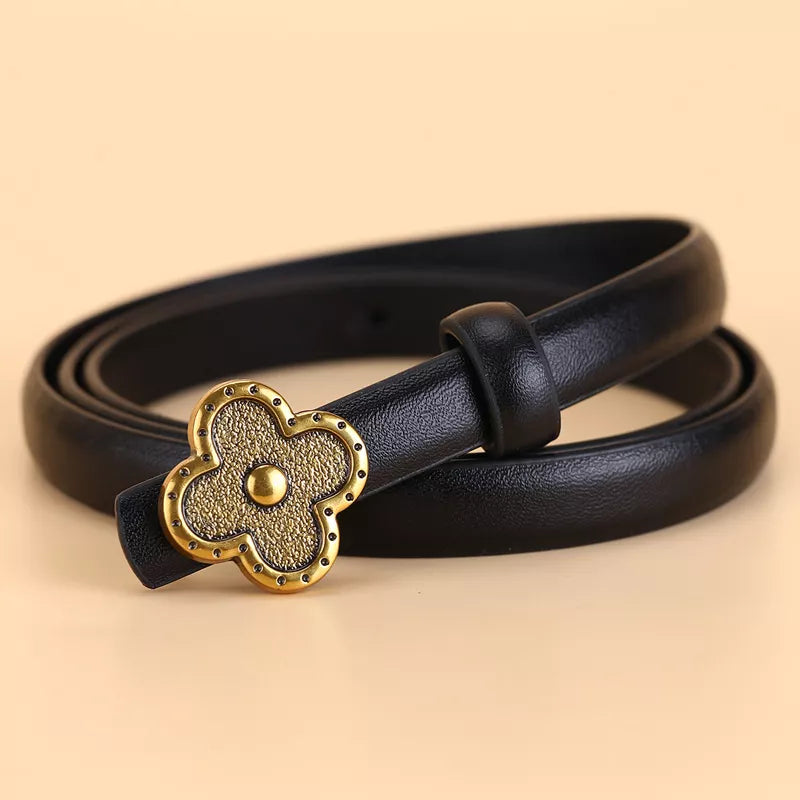 Clover Buckle Leather Belt