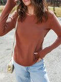 Raw Seam Detail Solid Color Long Sleeve Top