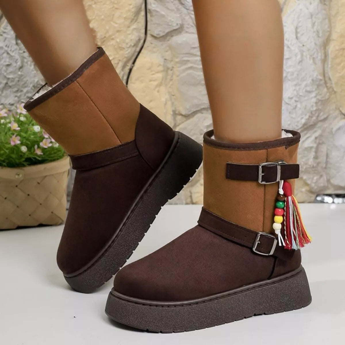 Bohemian Style Ankle Boots with Tassel Decor