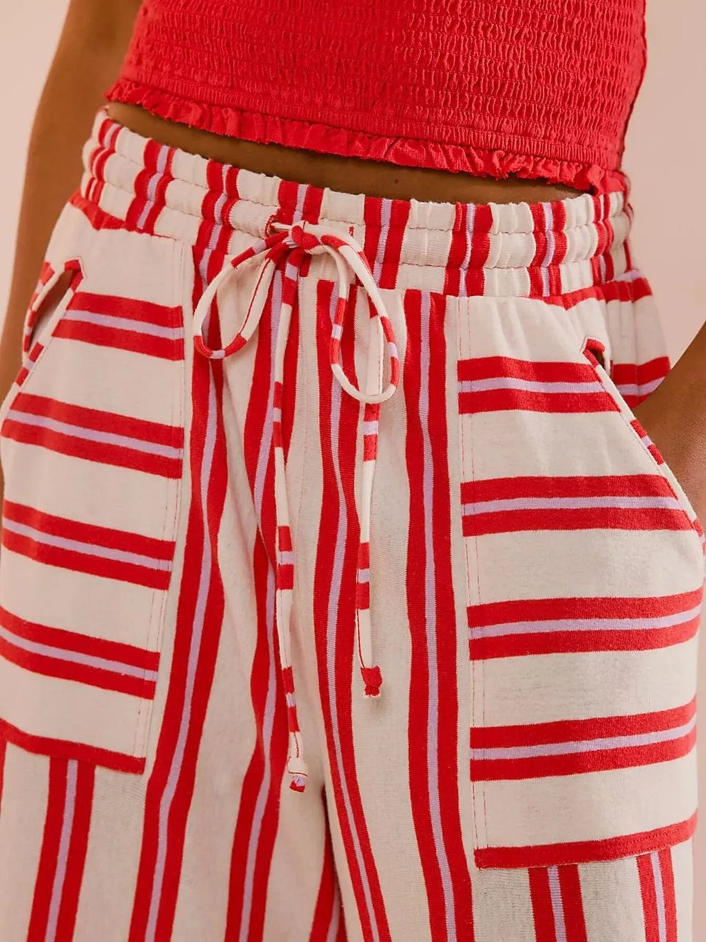Striped Wide-Leg Drawstring Pants