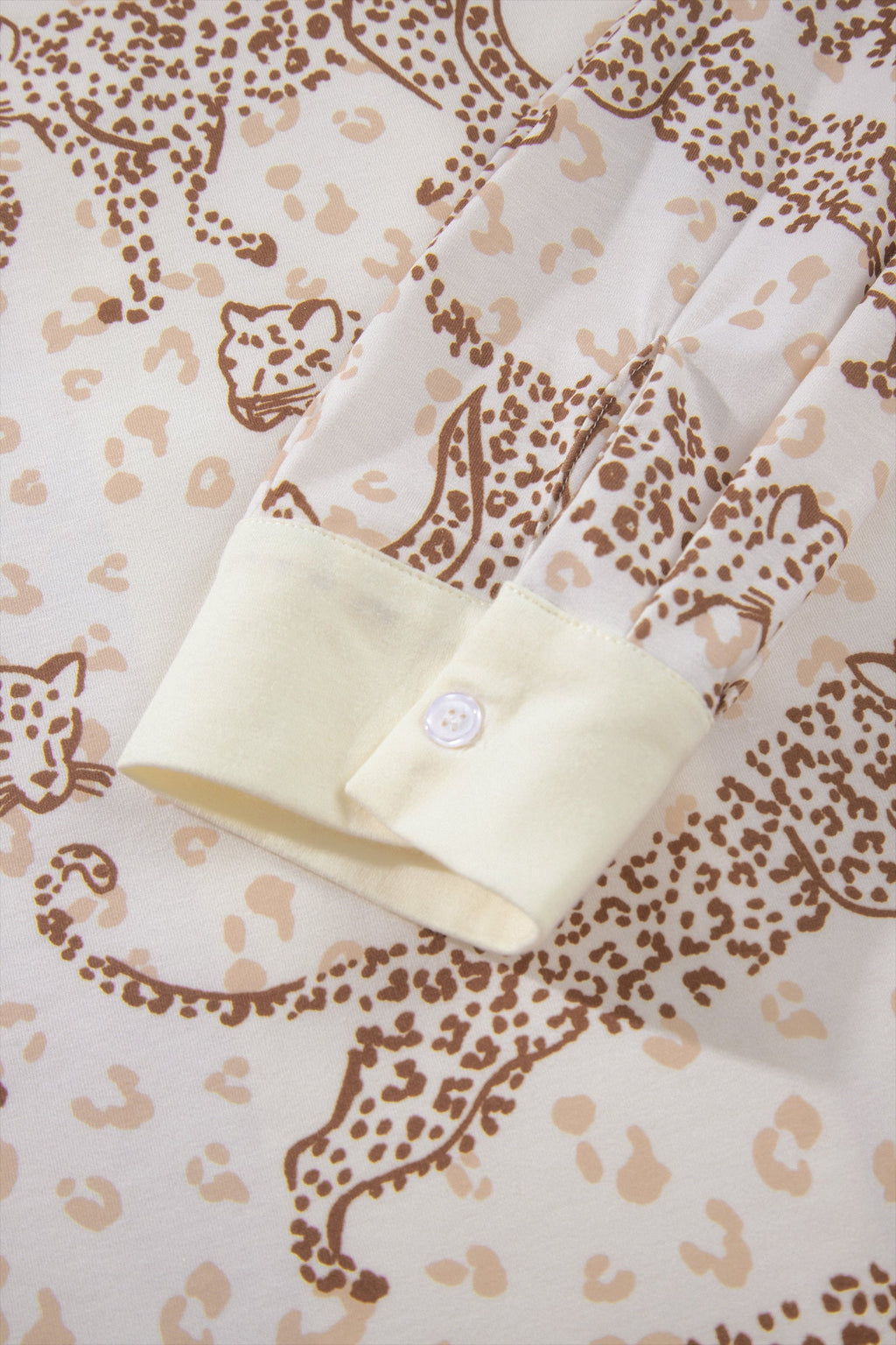 Yellow Leopard Print Colorblock Pocket Placket Long Sleeve Lounge Set