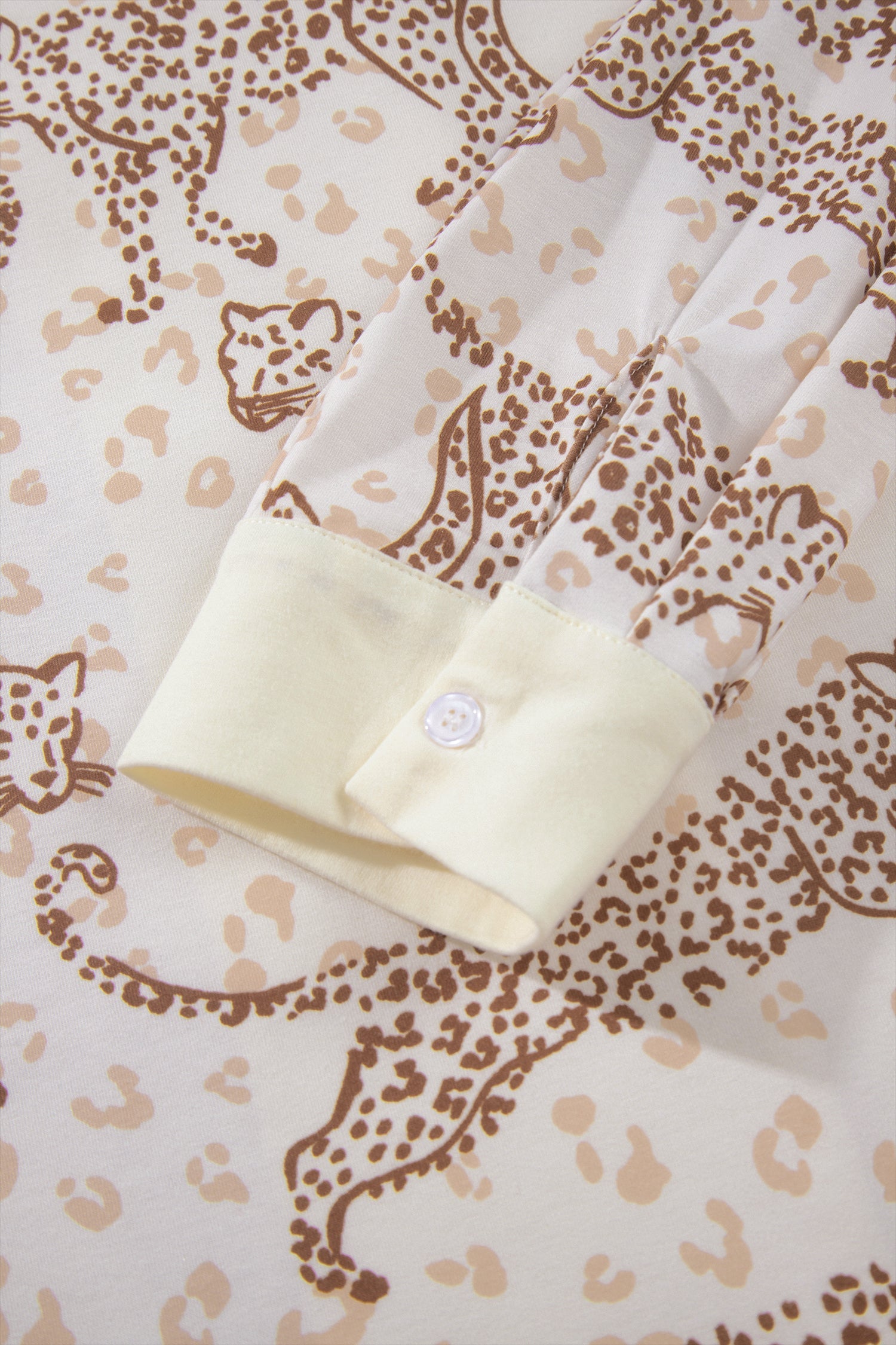 Yellow Leopard Print Colorblock Pocket Placket Long Sleeve Lounge Set