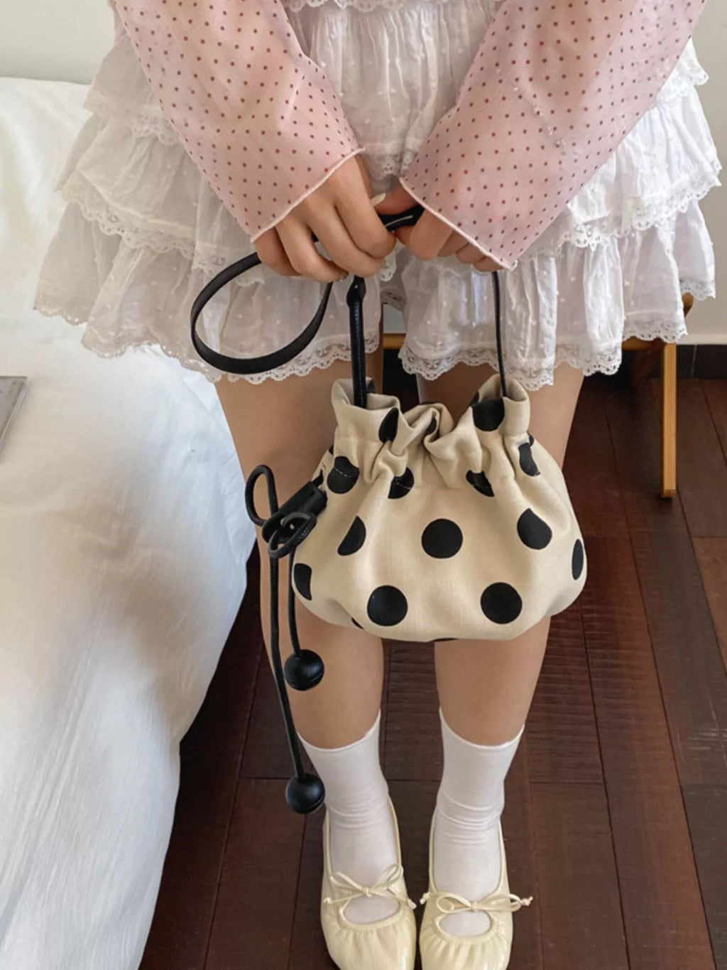 Polka Dot Drawstring Crossbody Bag
