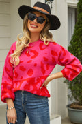 Angel Wings Woven Right Leopard Round Neck Dropped Shoulder Sweater