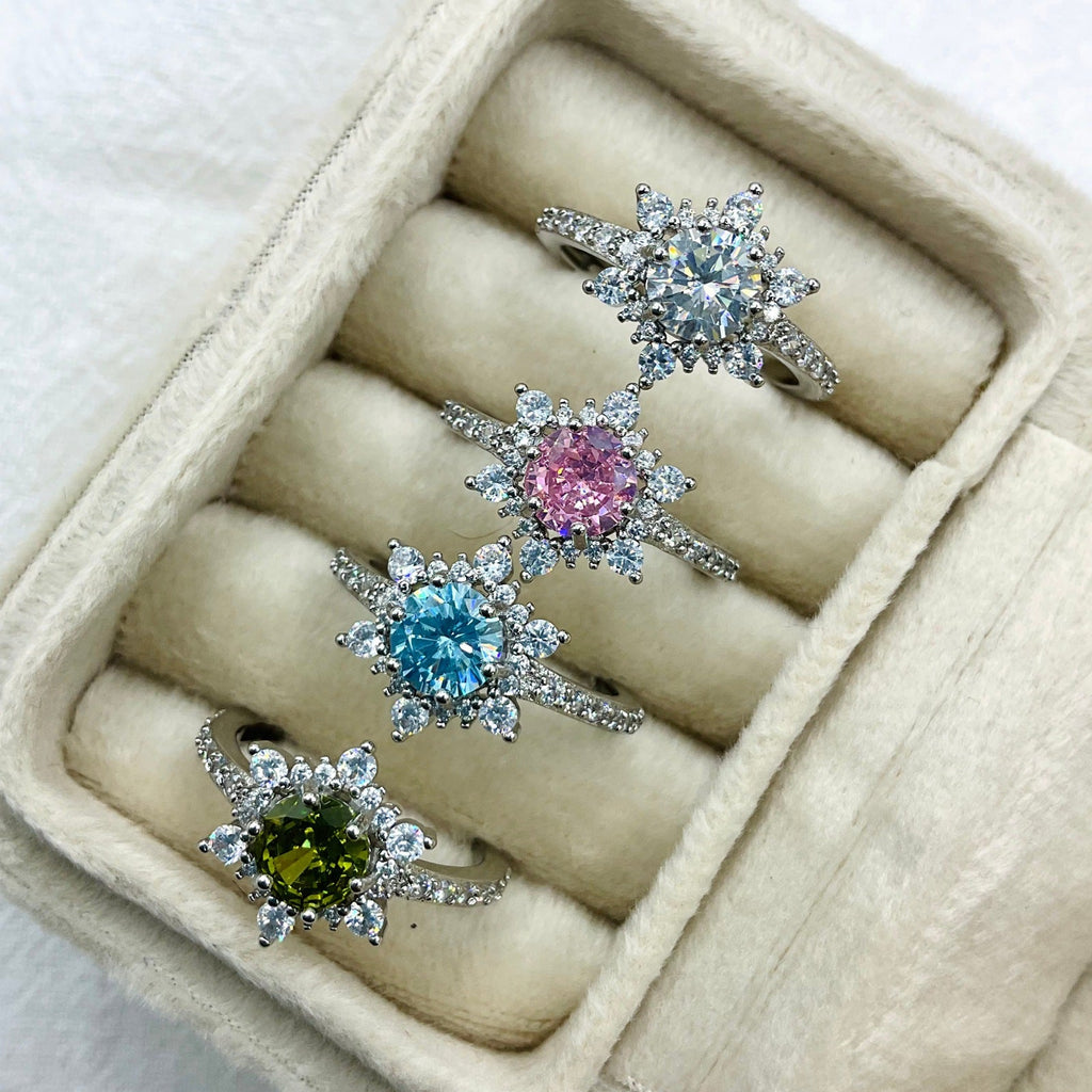 Colorful Zircon Snowflake Ring For Women Adjustable Personalized