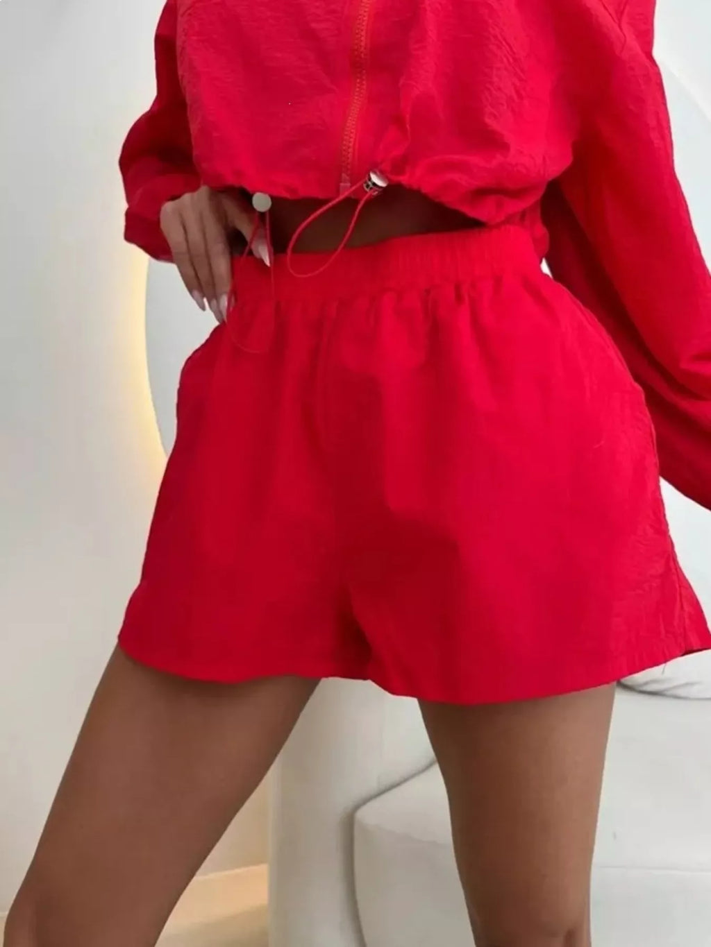 Zip-Up Crop Jacket and High-Waisted Shorts Set