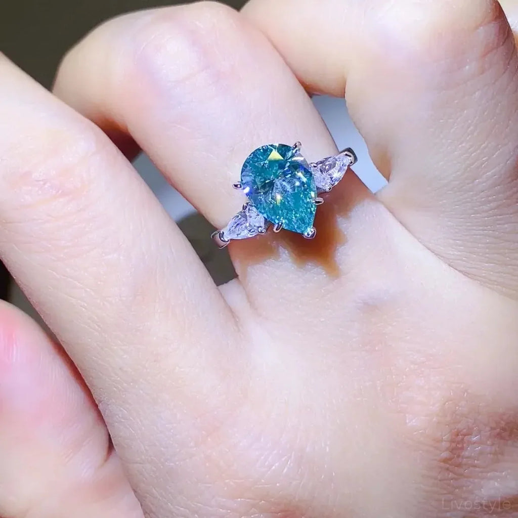 2 Carat Moissanite Sterling Silver Pear Shape Ring