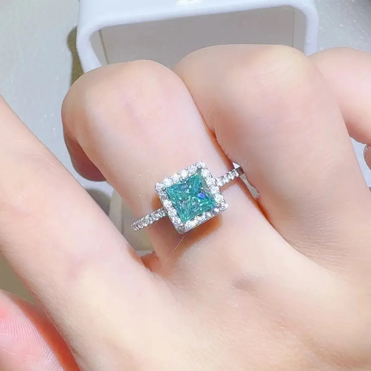 2 Carat Moissanite Sterling Silver Square Shape Ring