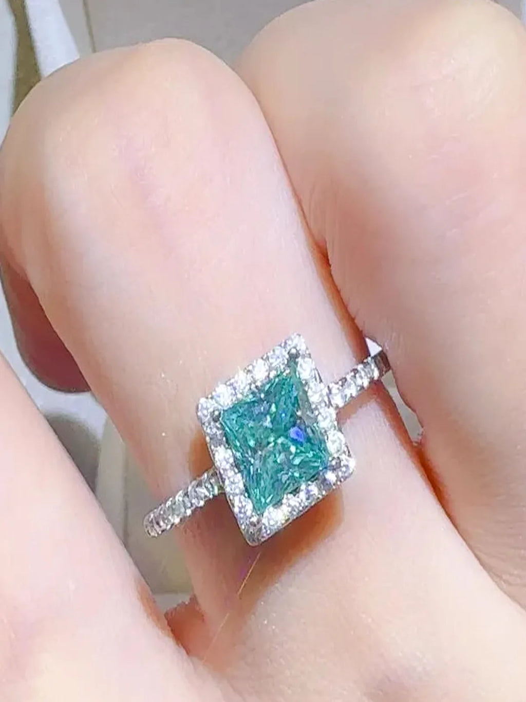 2 Carat Moissanite Sterling Silver Square Shape Ring