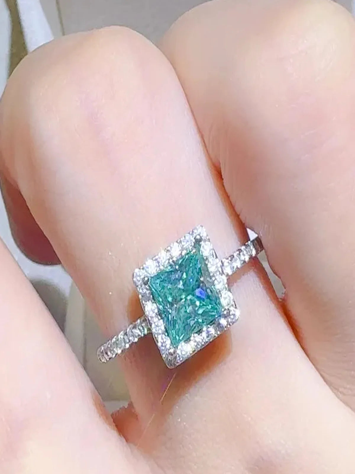 2 Carat Moissanite Sterling Silver Square Shape Ring
