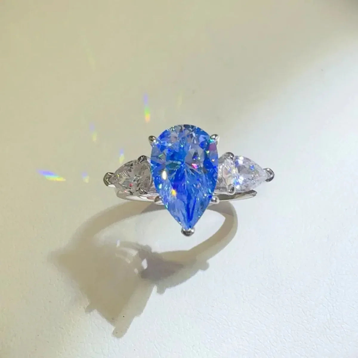 2 Carat Moissanite Sterling Silver Three Stone Teardrop Ring