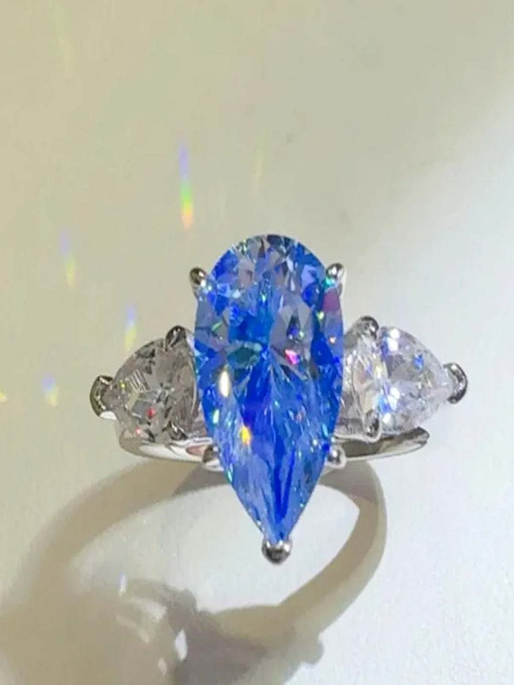 2 Carat Moissanite Sterling Silver Three Stone Teardrop Ring
