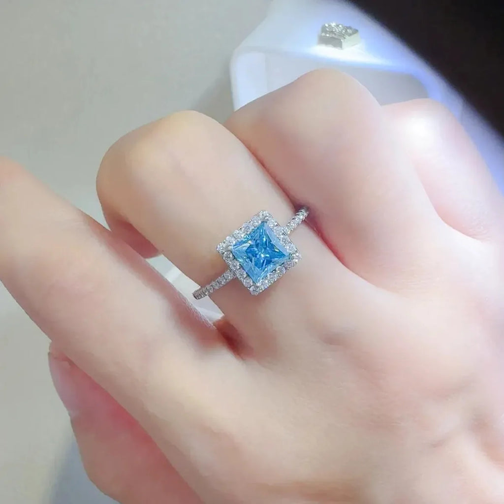 2 Carat Moissanite Sterling Silver Square Cut Ring