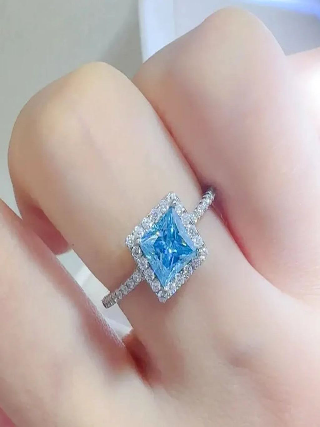 2 Carat Moissanite Sterling Silver Square Cut Ring