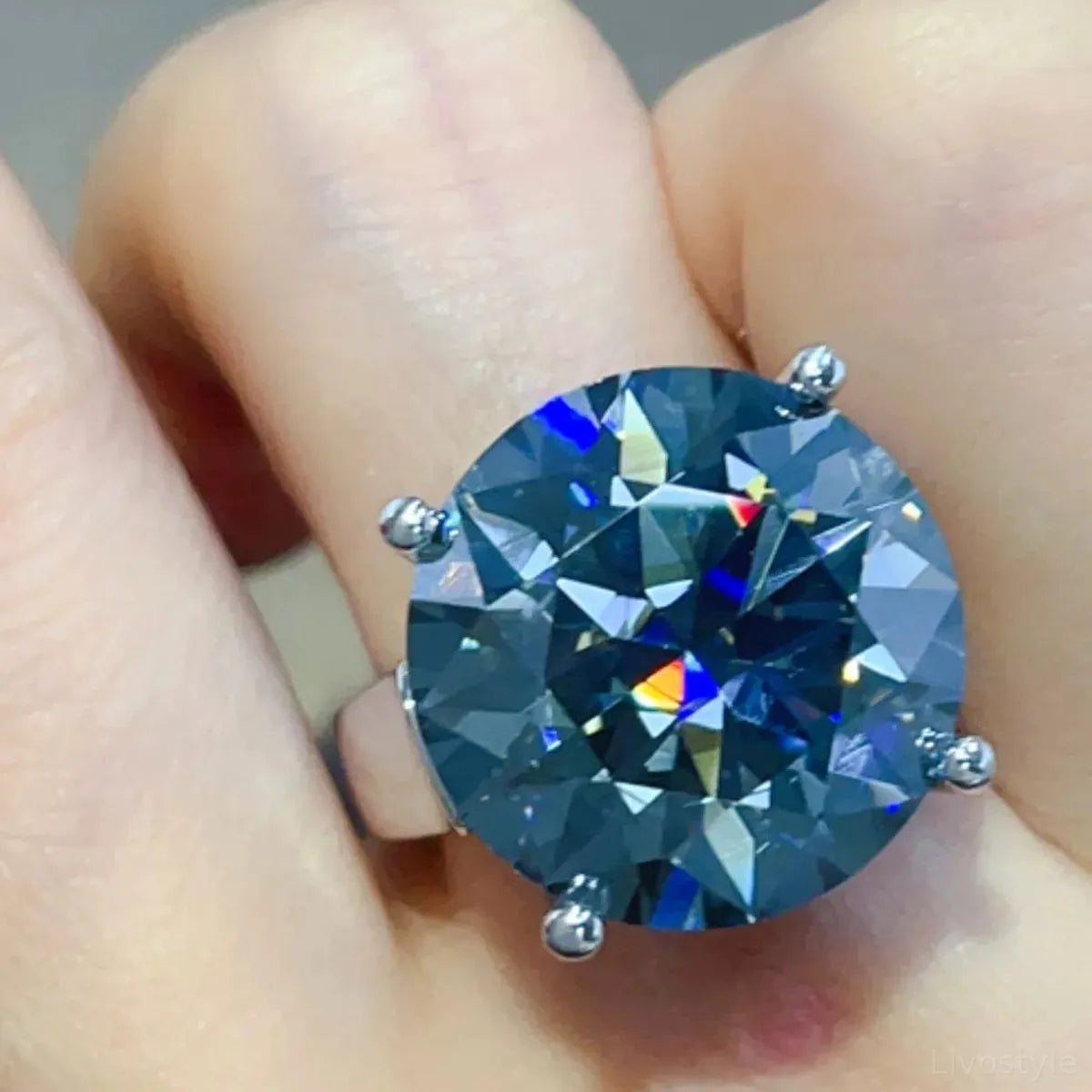 20 Carat Moissanite Sterling Silver Round-Cut Statement Ring