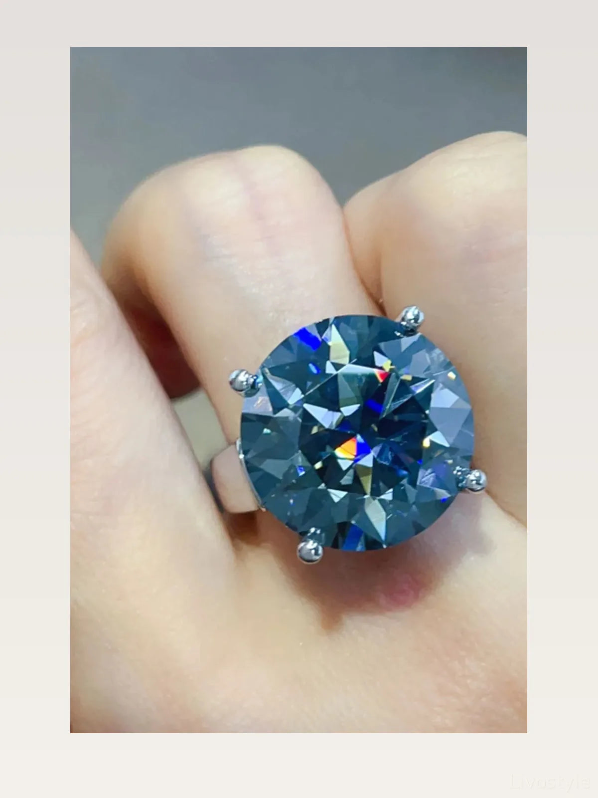 20 Carat Moissanite Sterling Silver Round-Cut Statement Ring